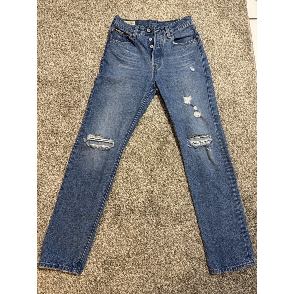 Levi's 501 Premium Women's Jeans W24 L30 Light Wash Ripped Distressed Button Fly